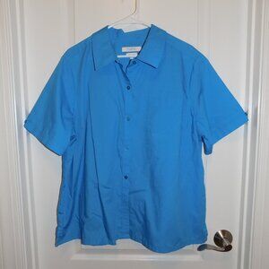 Foxcroft APPLESEEDS Womens Shirt 20W Turq Blue Wrinkle Free Button Up Top S/S